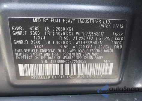 2014 Subaru Outback 2.5I Limited z USA, uszkodzony, nr VIN 4S4BRBPC0E3258658